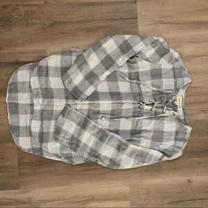 Cloth & Stone Gray Checkered Blouse Top Size XS